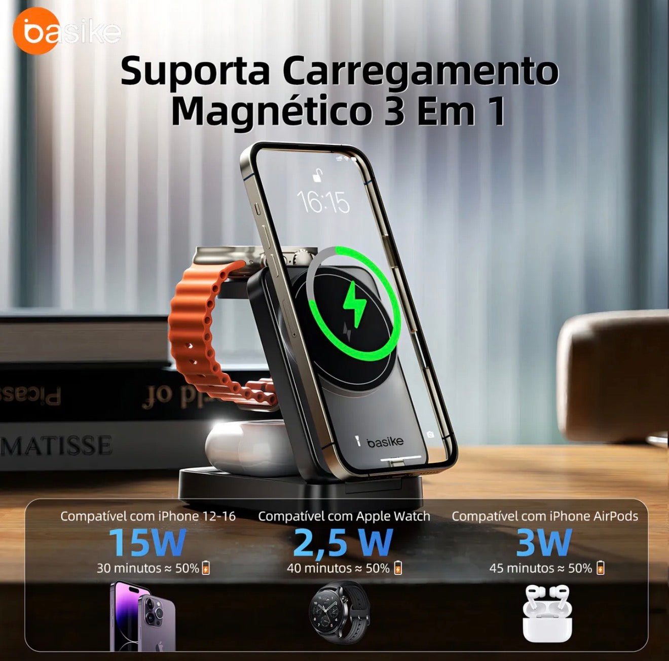 Carregador Indução 3 em 1